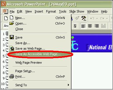 ภาพแสดงคำสั่ง Save as accessible HTML ในเมนู File