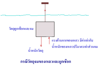 กรณีวัตถุจมของเหลวและผูกเชือก